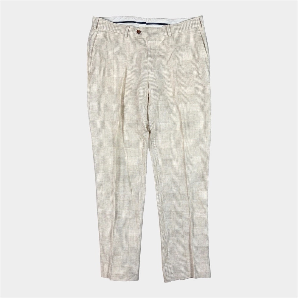 Suitsupply Soho Pure Linen Pants Men's 36x30 Cream Check Plaid TBM Italy EUC